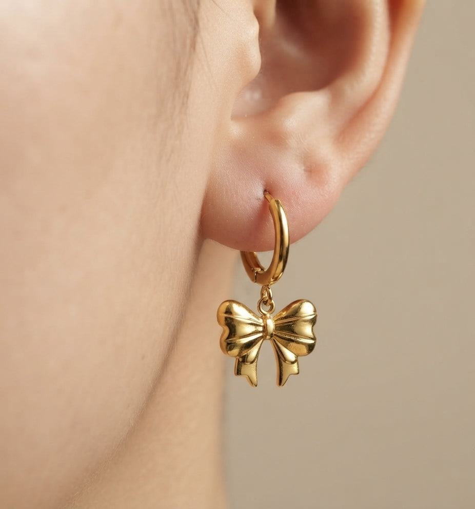 Anti Tarnish Trend Bow Dangler Earrings 18K Gold Plated