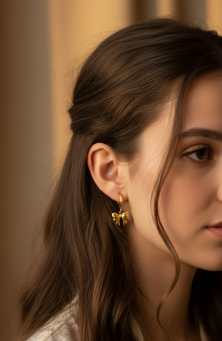 Anti Tarnish Trend Bow Dangler Earrings 18K Gold Plated