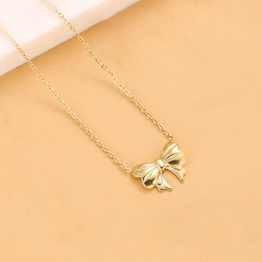 Anti Tarnish Trendy Bow Pendant Necklace 18K Gold Plated