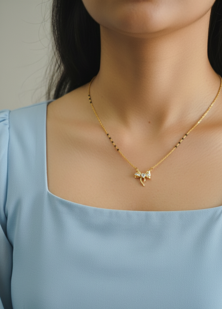 Anti Tarnish Trendy Bow Style Mangalsutra 18K Gold Plated