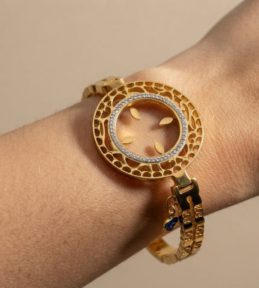 Anti Tarnish Trendy Hollow Dial Bracelet 18K Gold Plated