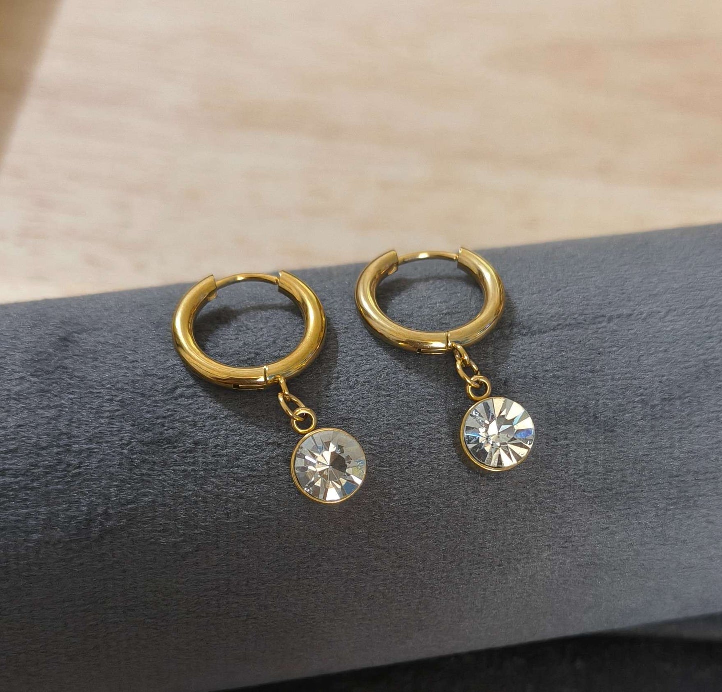 Anti Tarnish Trendy Solitaire Dangler Earrings 18K Gold Plated