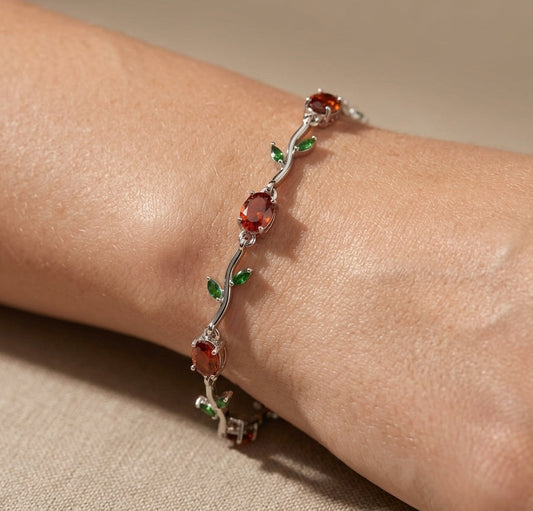 Anti Tarnish Trendy Tulip Bracelet Silver & Red Accents