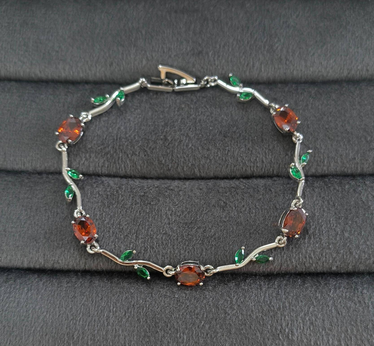 Anti Tarnish Trendy Tulip Bracelet Silver & Red Accents
