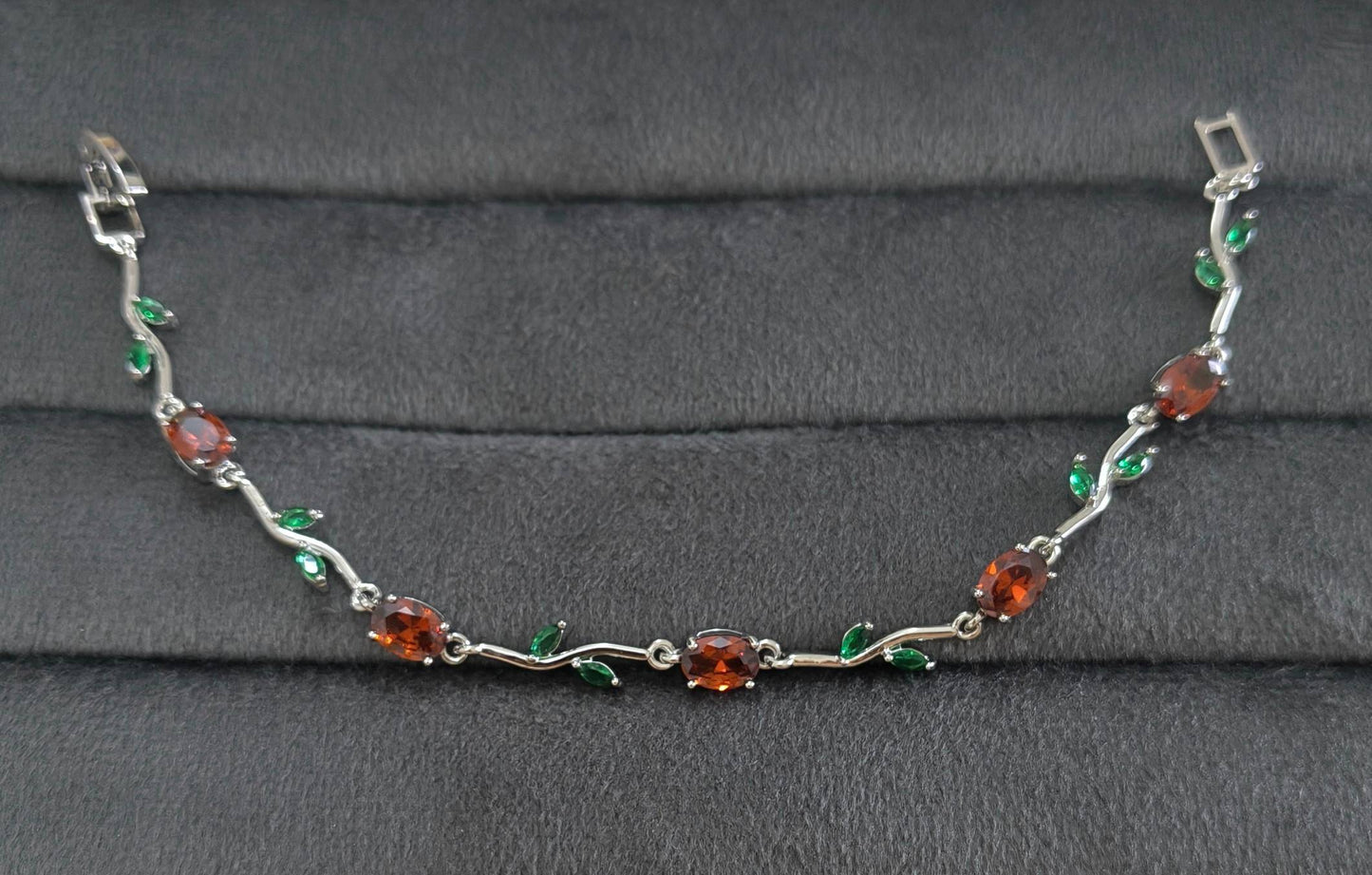 Anti Tarnish Trendy Tulip Bracelet Silver & Red Accents