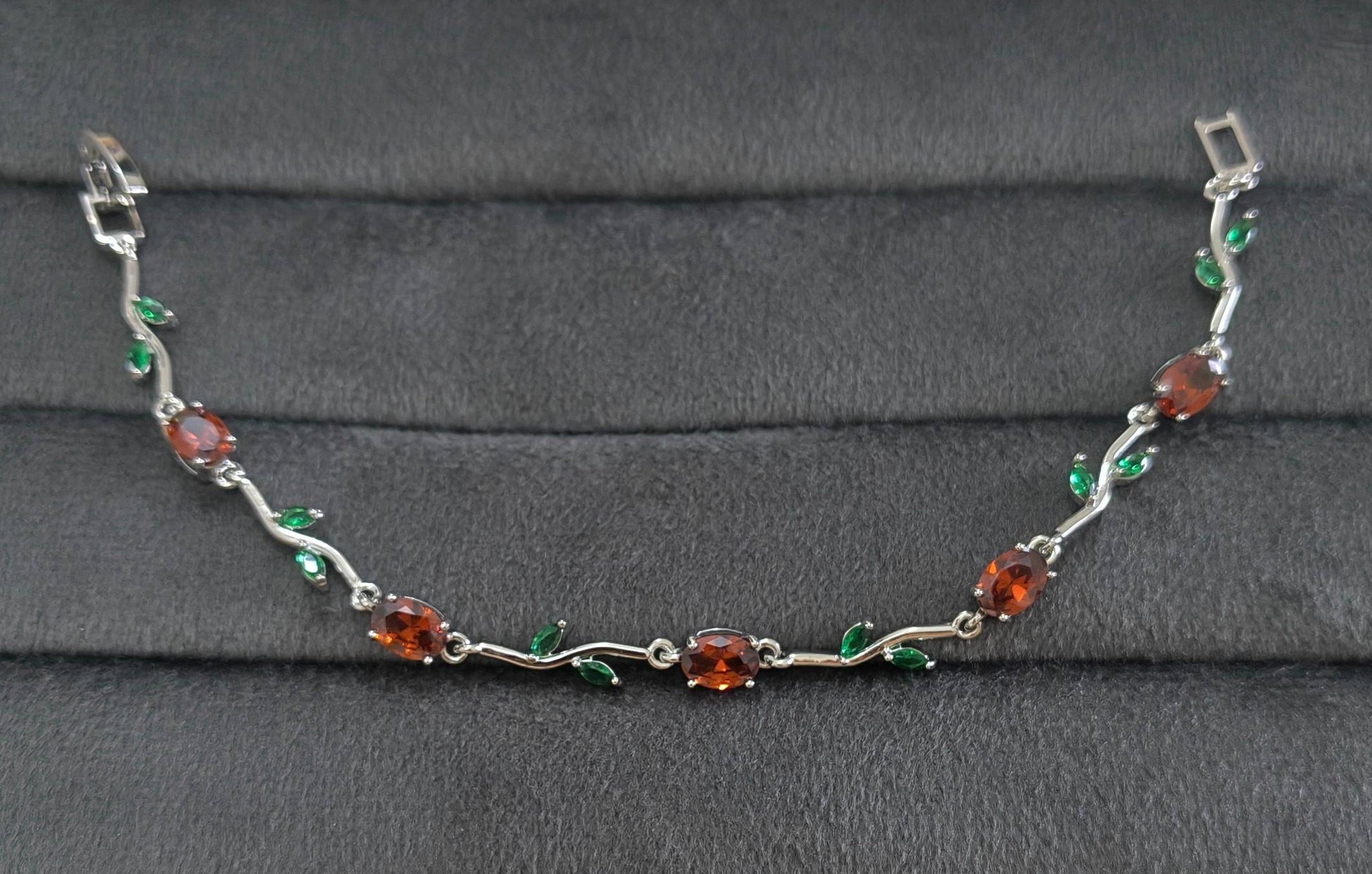Anti Tarnish Trendy Tulip Bracelet Silver & Red Accents