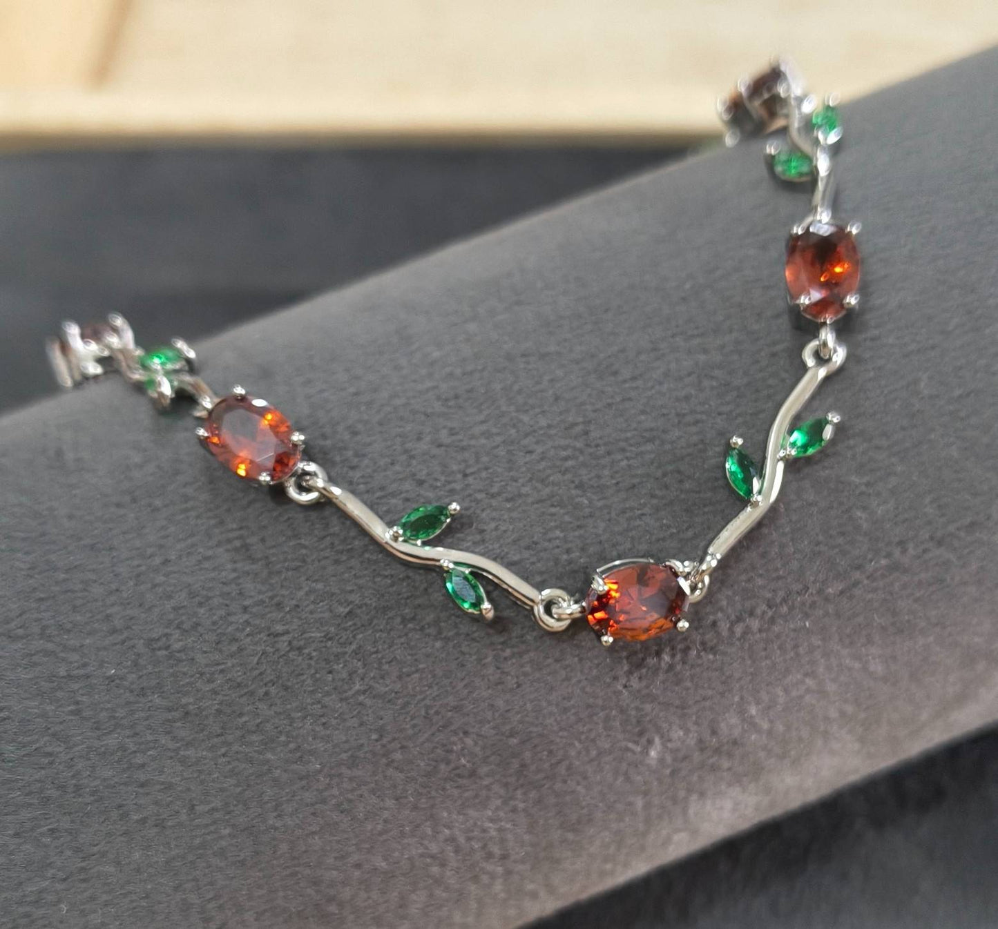 Anti Tarnish Trendy Tulip Bracelet Silver & Red Accents