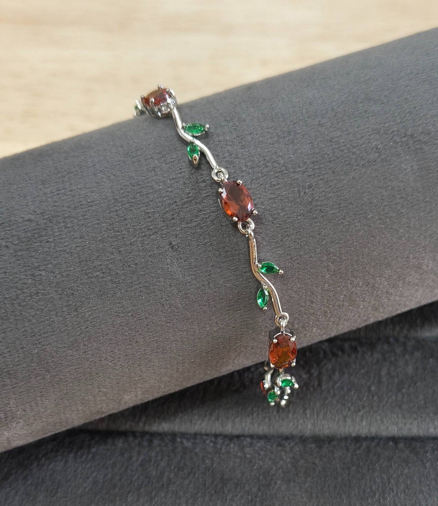 Anti Tarnish Trendy Tulip Bracelet Silver & Red Accents