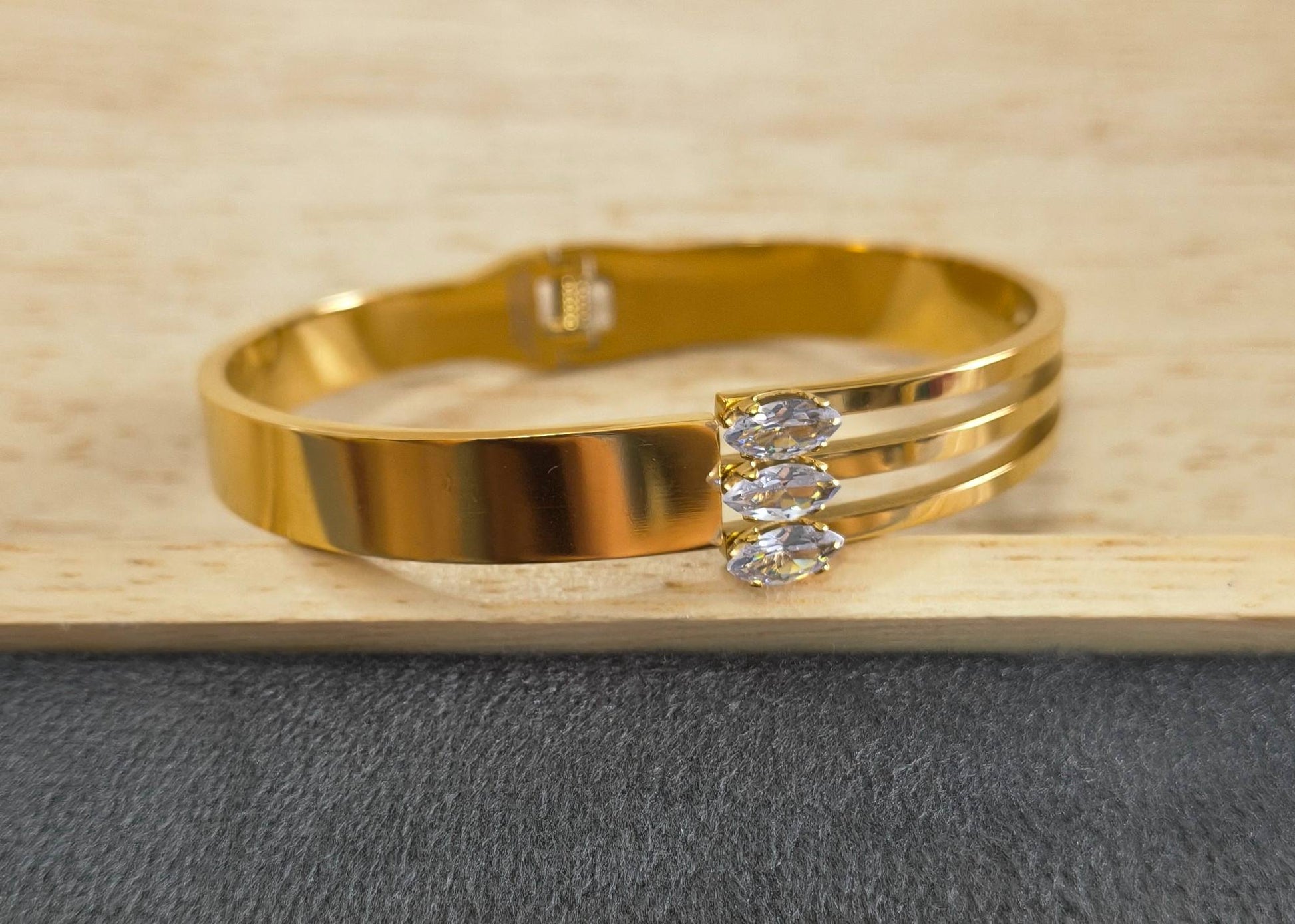 Anti Tarnish Triple Band Marquise Crystal Bracelet 18K Gold