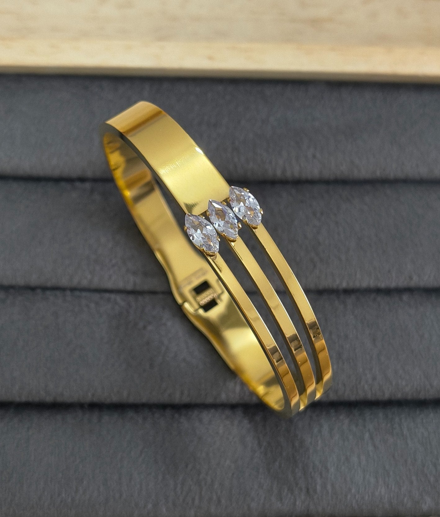 Anti Tarnish Triple Band Marquise Crystal Bracelet 18K Gold