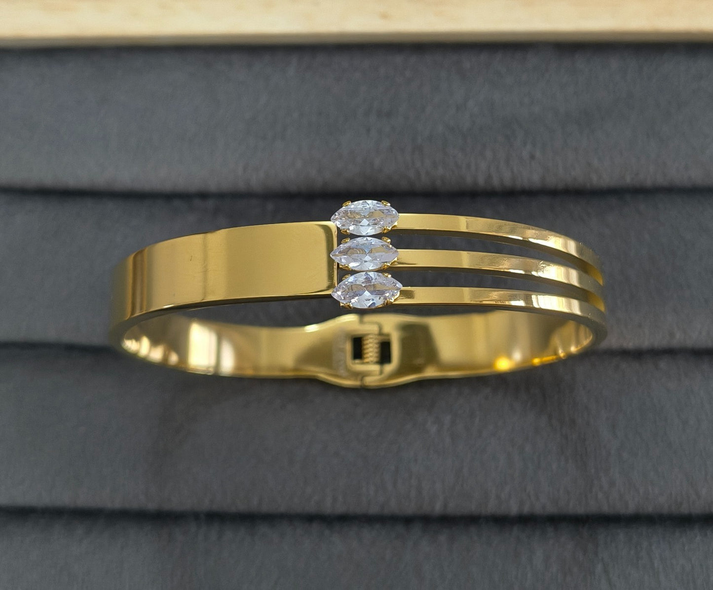 Anti Tarnish Triple Band Marquise Crystal Bracelet 18K Gold