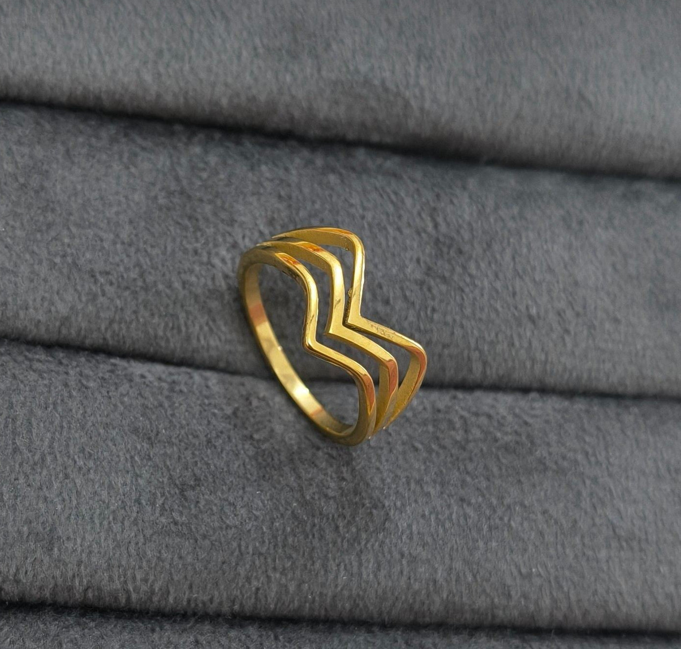 Anti Tarnish Triple Band V shape Ring 18K Gold Plated