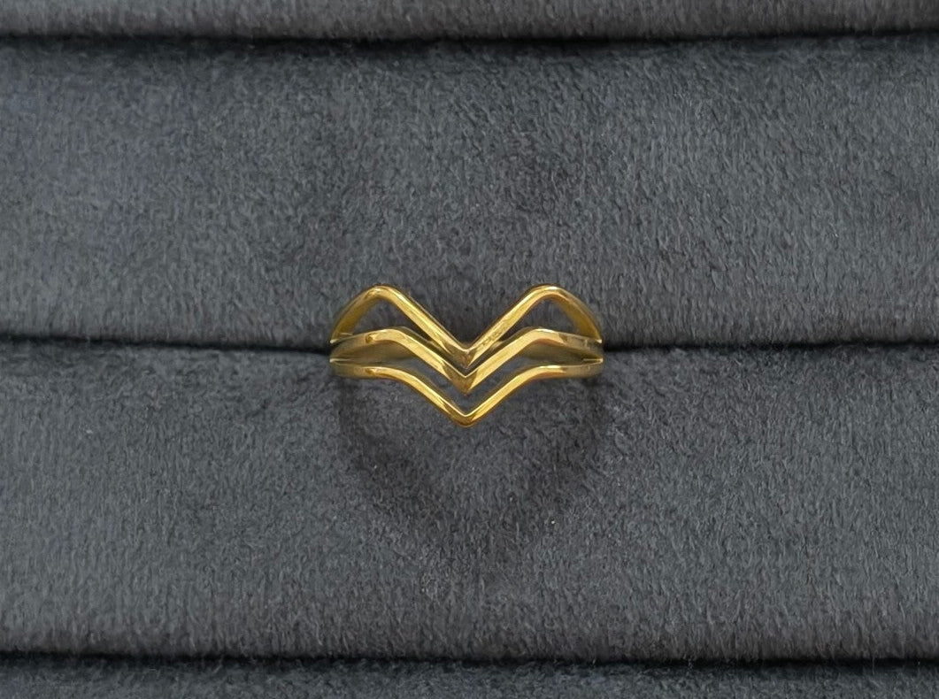 Anti Tarnish Triple Band V shape Ring 18K Gold Plated
