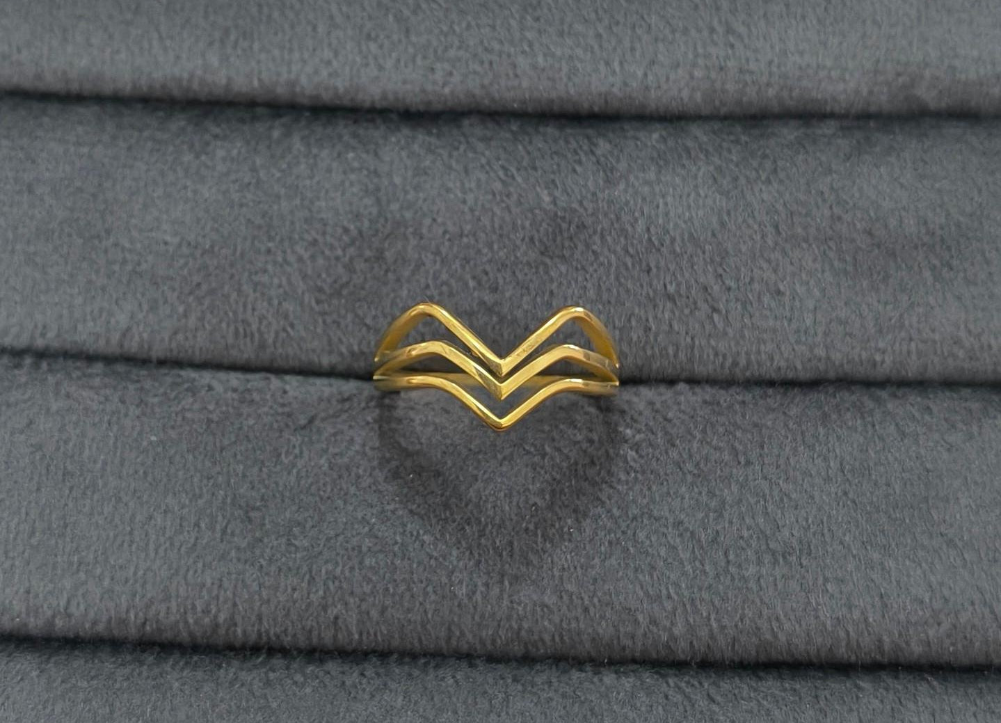 Anti Tarnish Triple Band V shape Ring 18K Gold Plated