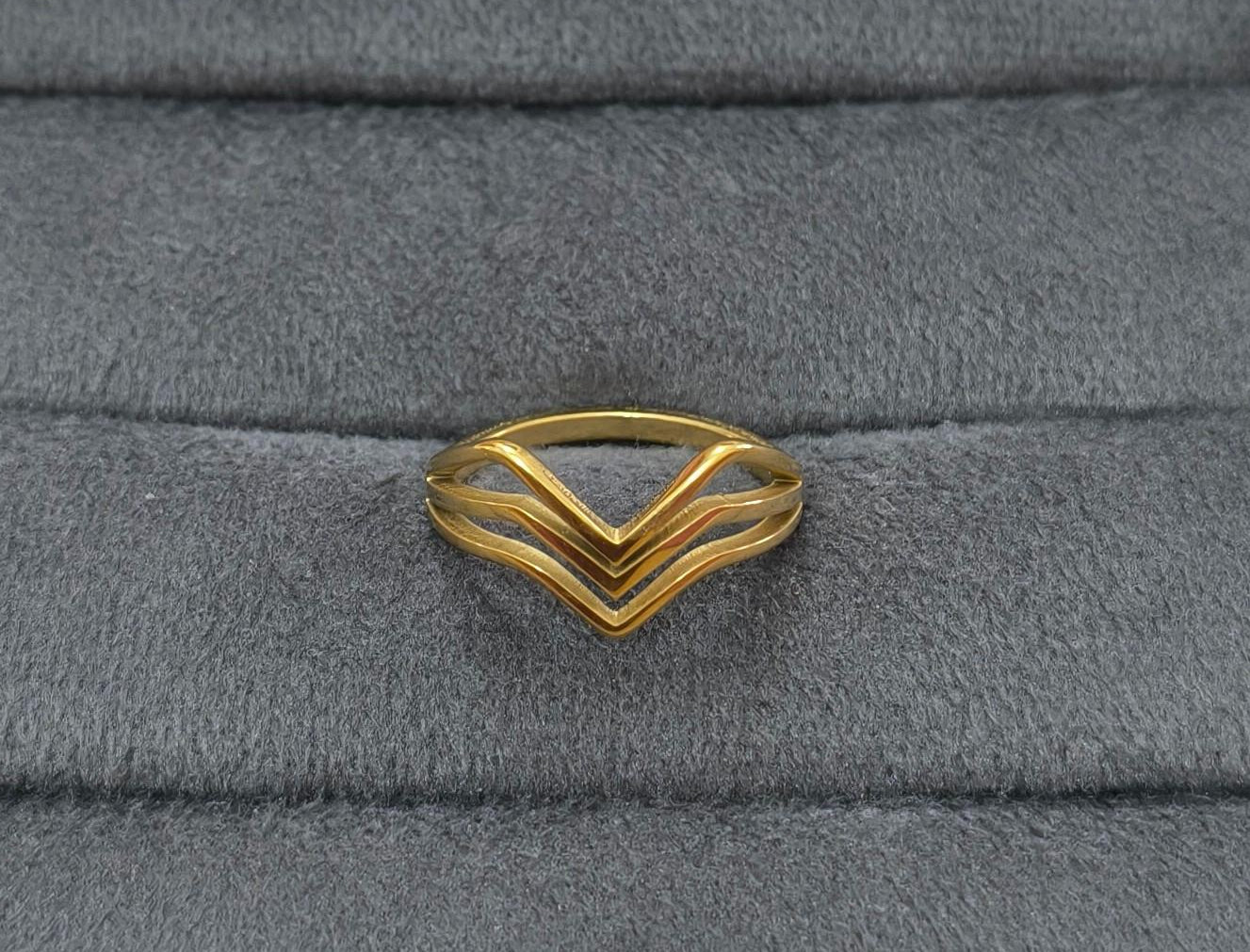 Anti Tarnish Triple Band V shape Ring 18K Gold Plated