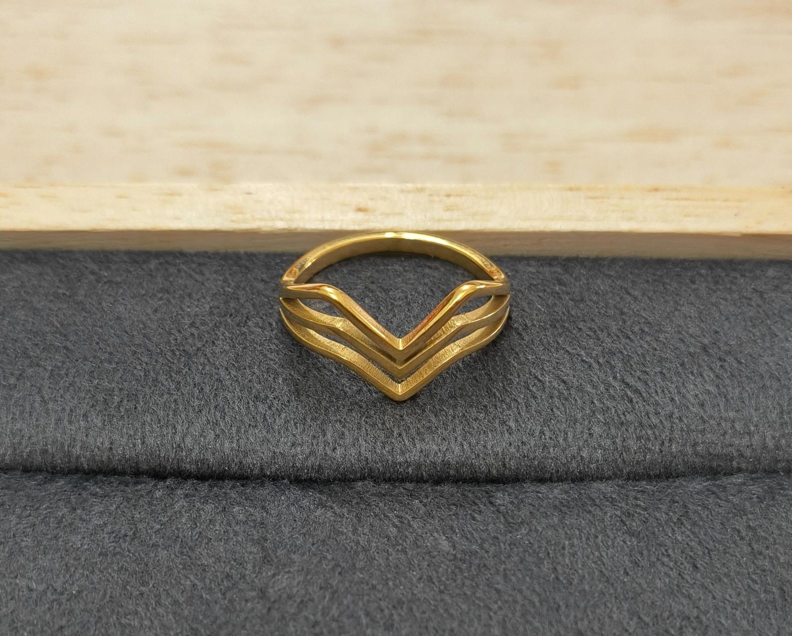 Anti Tarnish Triple Band V shape Ring 18K Gold Plated