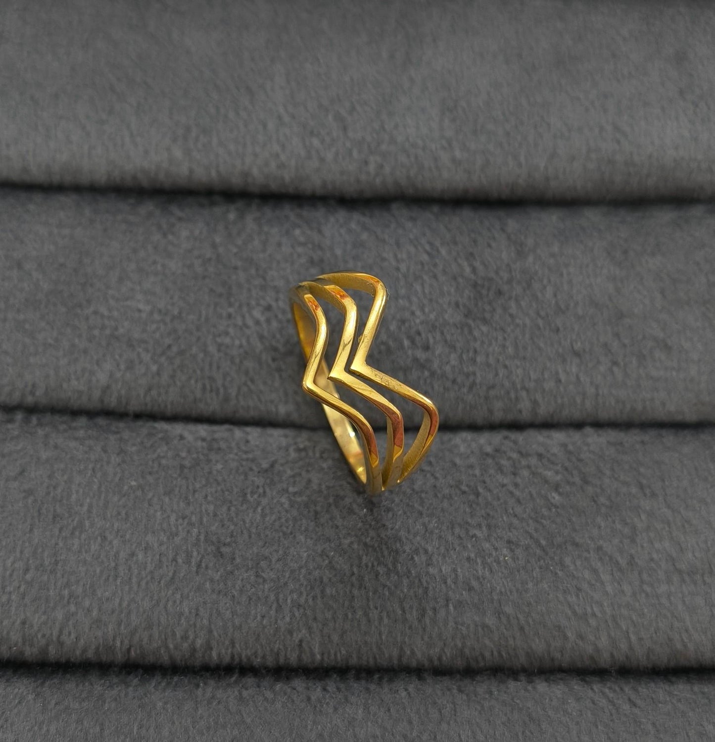 Anti Tarnish Triple Band V shape Ring 18K Gold Plated