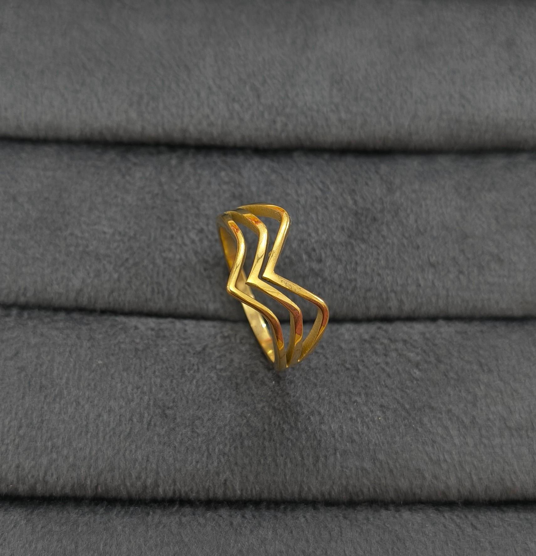 Anti Tarnish Triple Band V shape Ring 18K Gold Plated