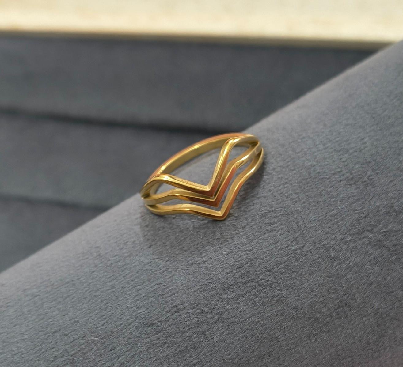 Anti Tarnish Triple Band V shape Ring 18K Gold Plated