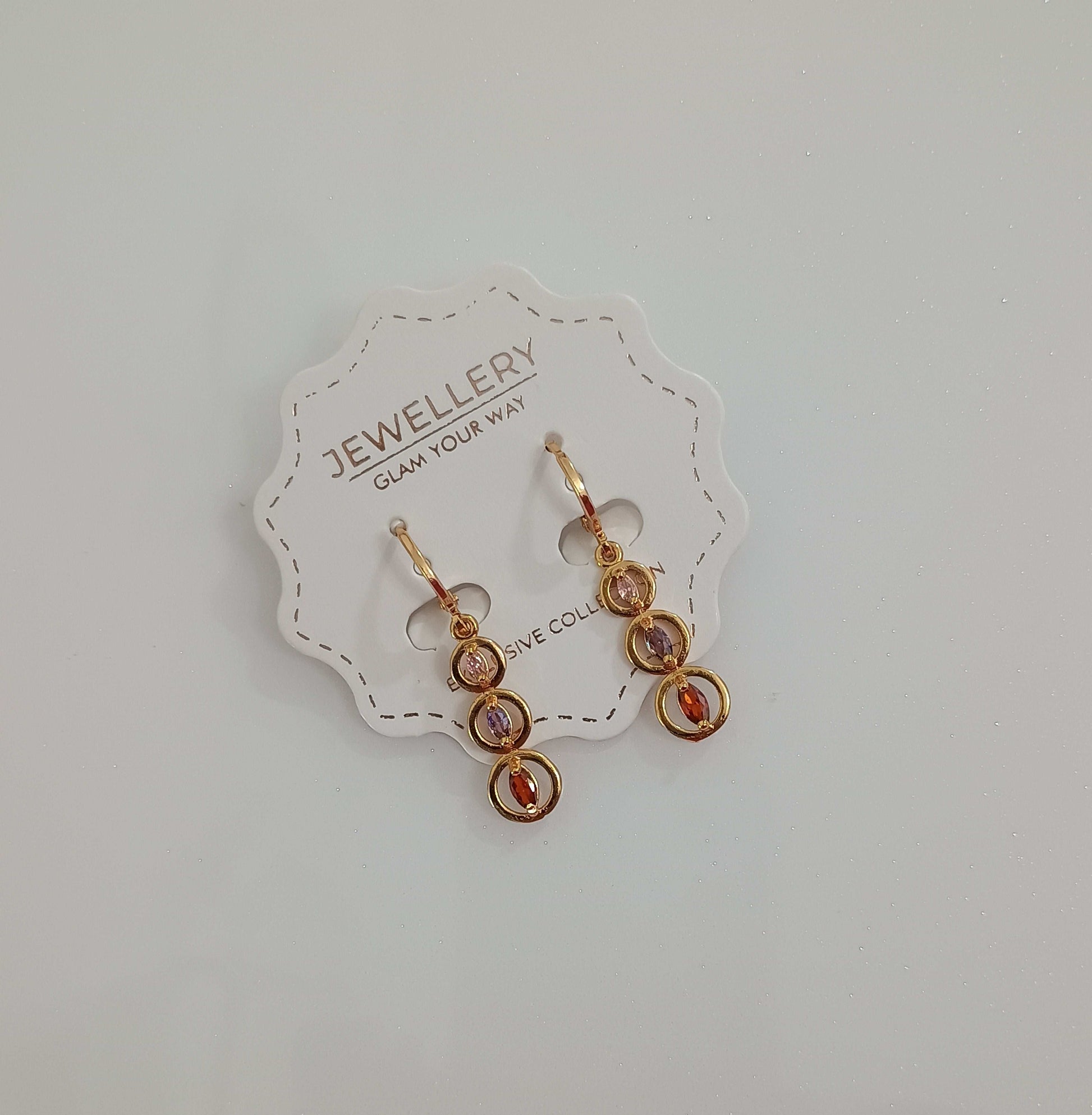 Antitarnish Rosegold Triple Circle GemStone Studded Dangler Earrings 18k Gold PVD Plated - Urban Era Jewel