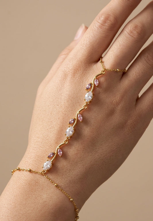 Anti Tarnish Tulip Hand Chain Bracelet 18K Gold Plated