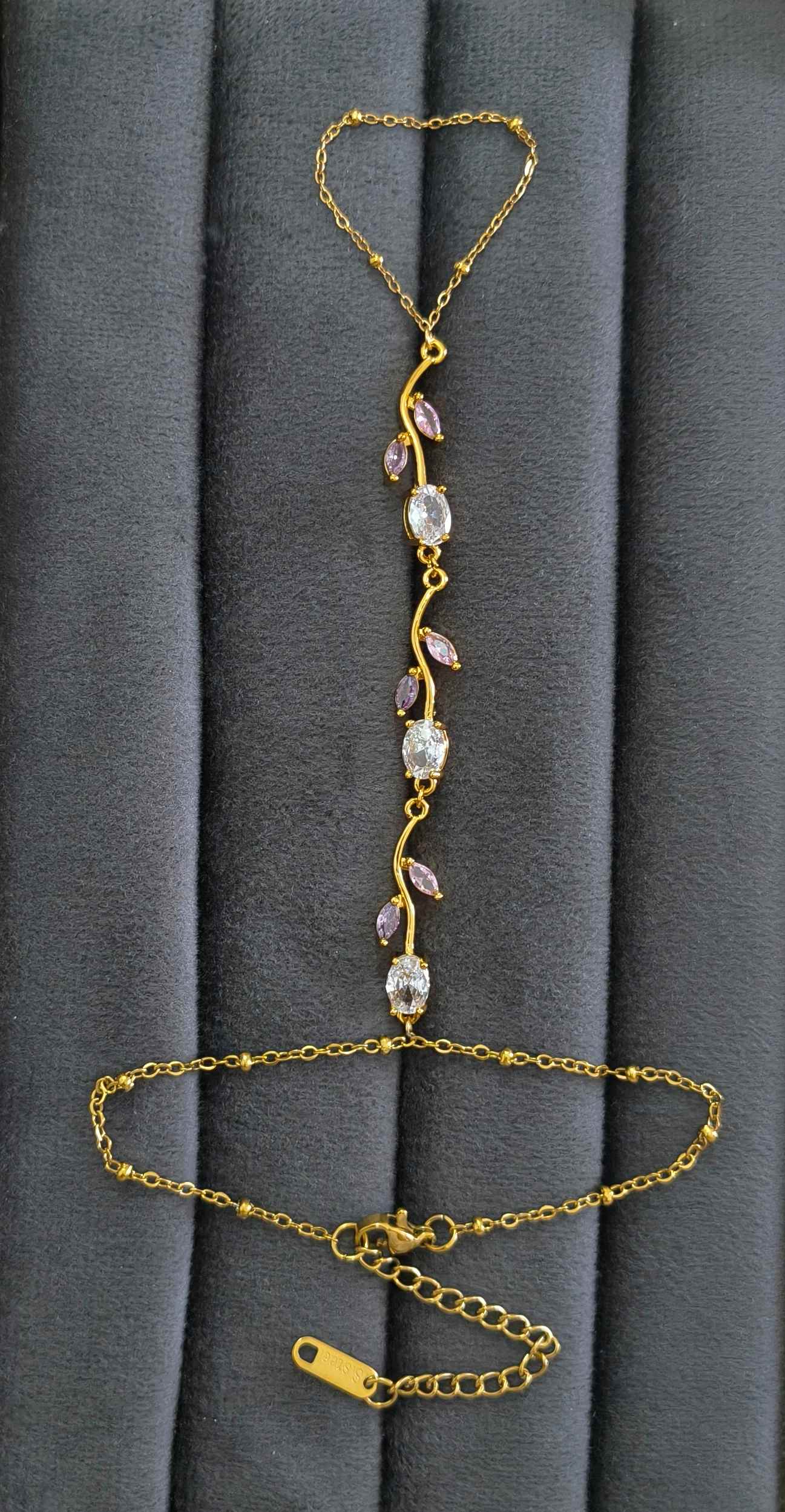 Anti Tarnish Tulip Hand Chain Bracelet 18K Gold Plated