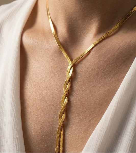 Anti Tarnish Twisted Drop Snake Chain 18K Gold Plated