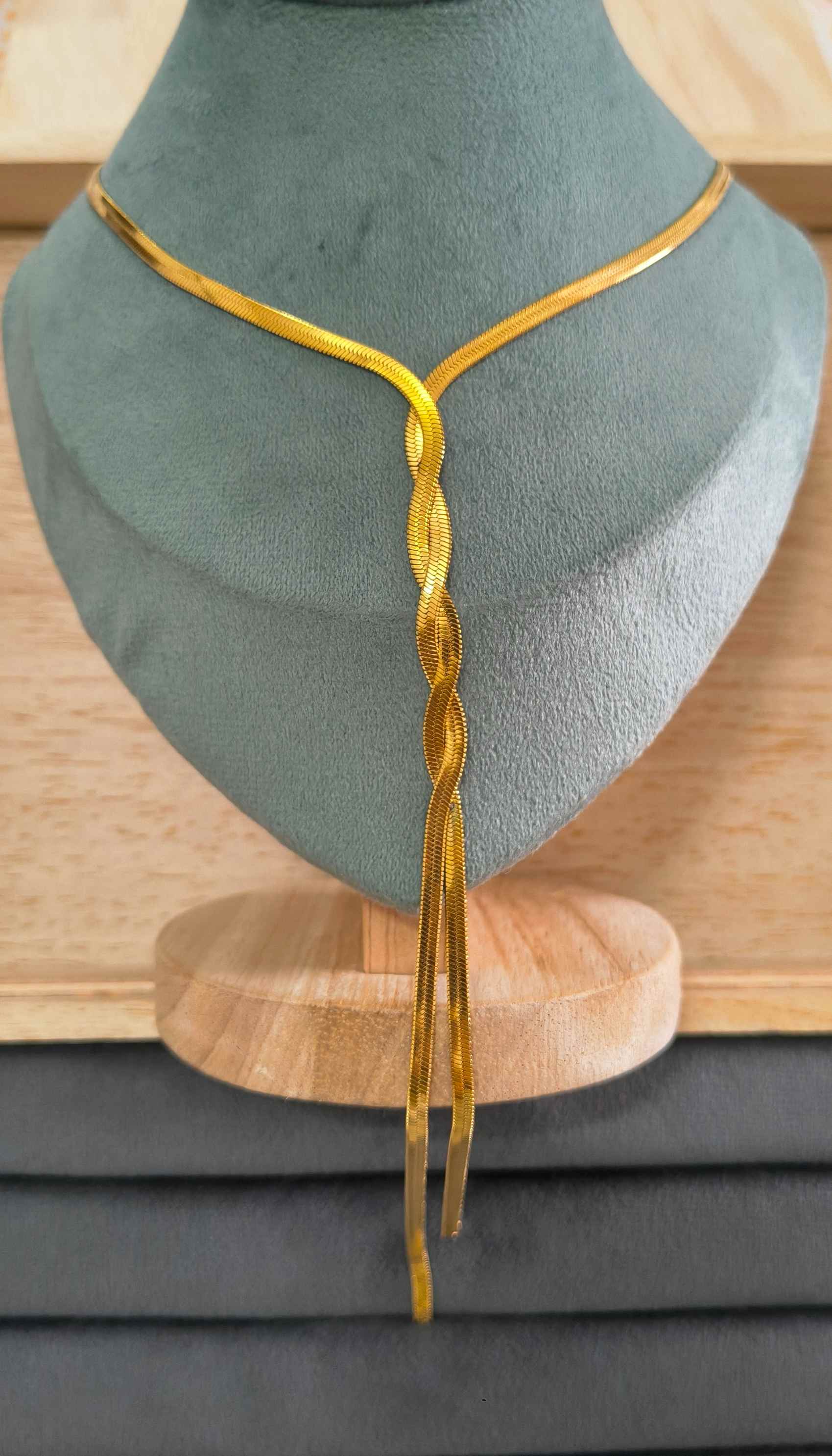 Anti Tarnish Twisted Drop Snake Chain 18K Gold Plated