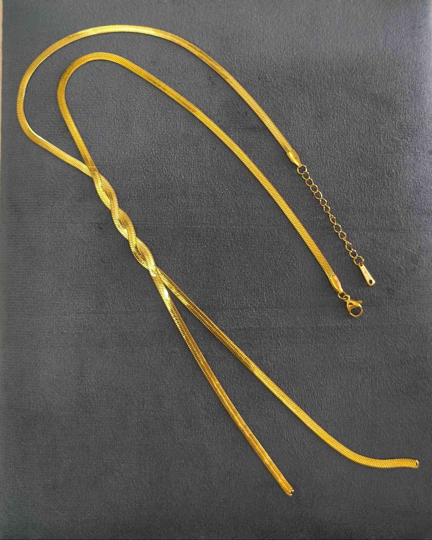 Anti Tarnish Twisted Drop Snake Chain 18K Gold Plated
