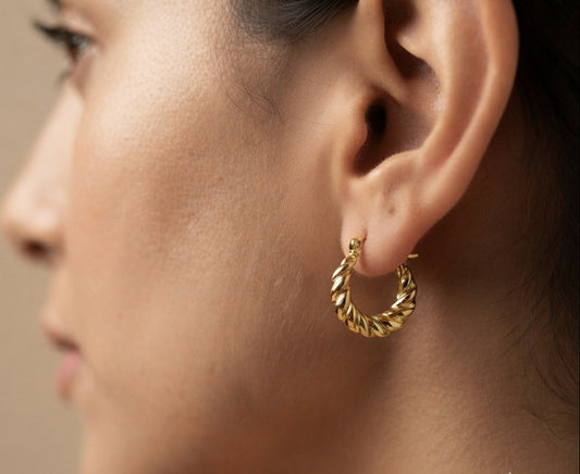 Anti Tarnish Twisted Hoop Earrings 18K Gold Plated