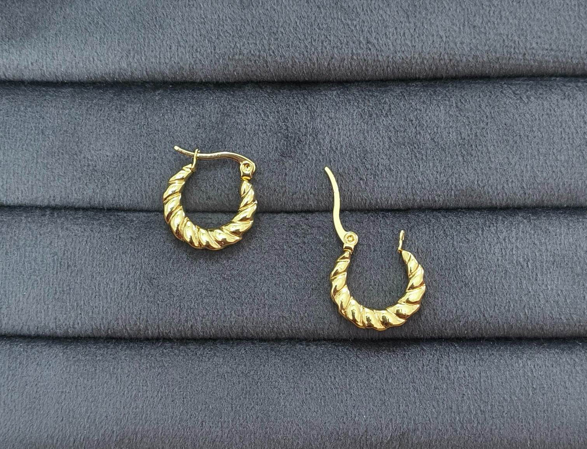 Anti Tarnish Twisted Hoop Earrings 18K Gold Plated