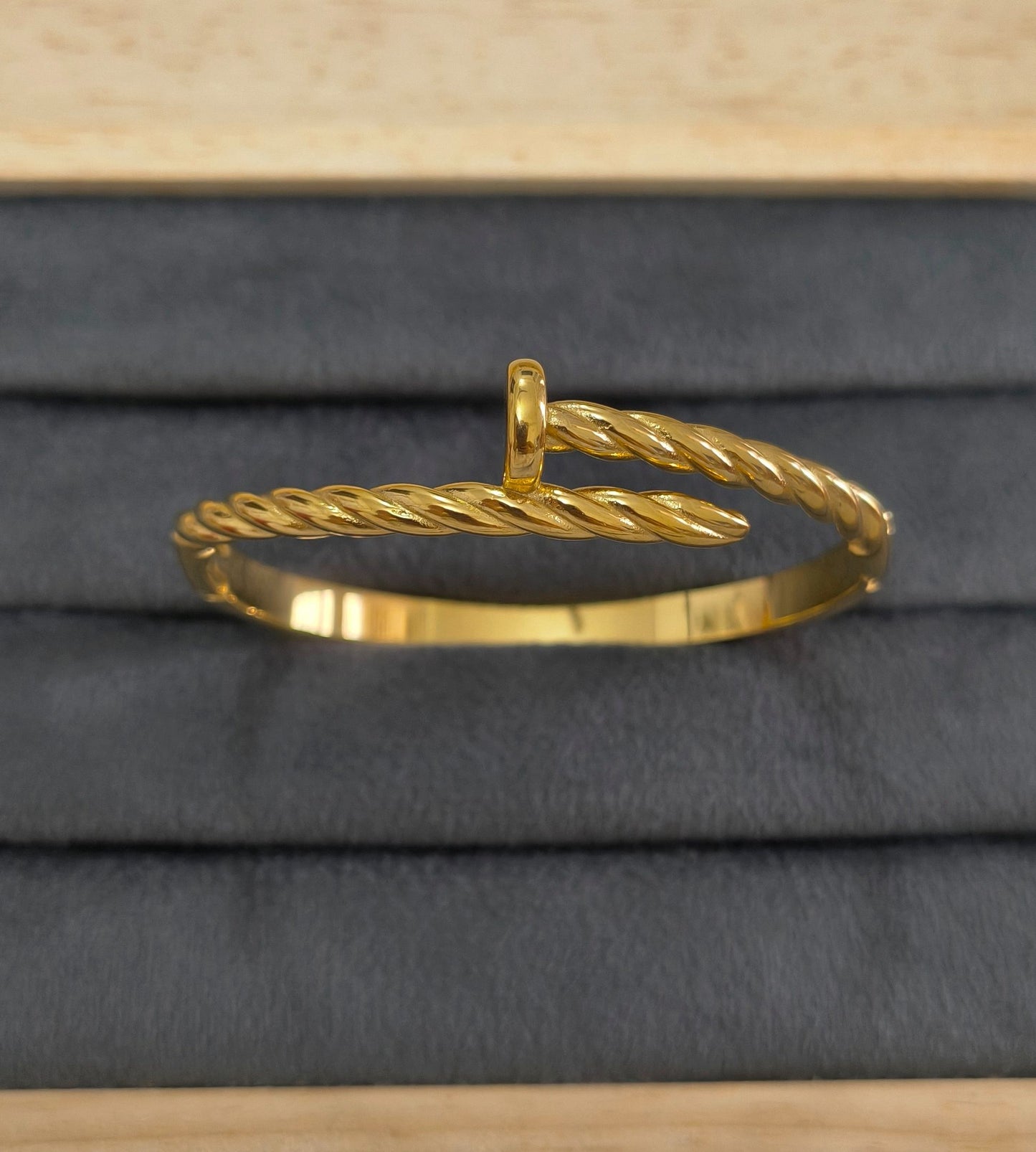 Anti Tarnish Twisted Nail Bracelet 18K Gold Plated