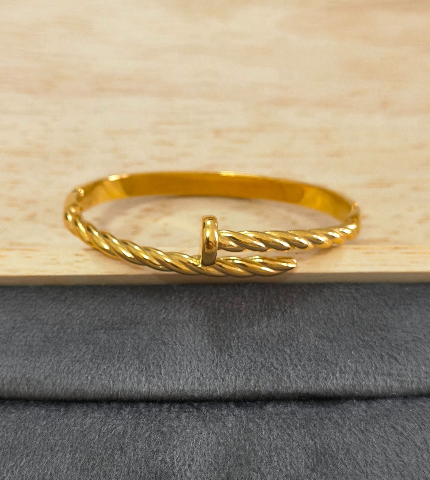 Anti Tarnish Twisted Nail Bracelet 18K Gold Plated