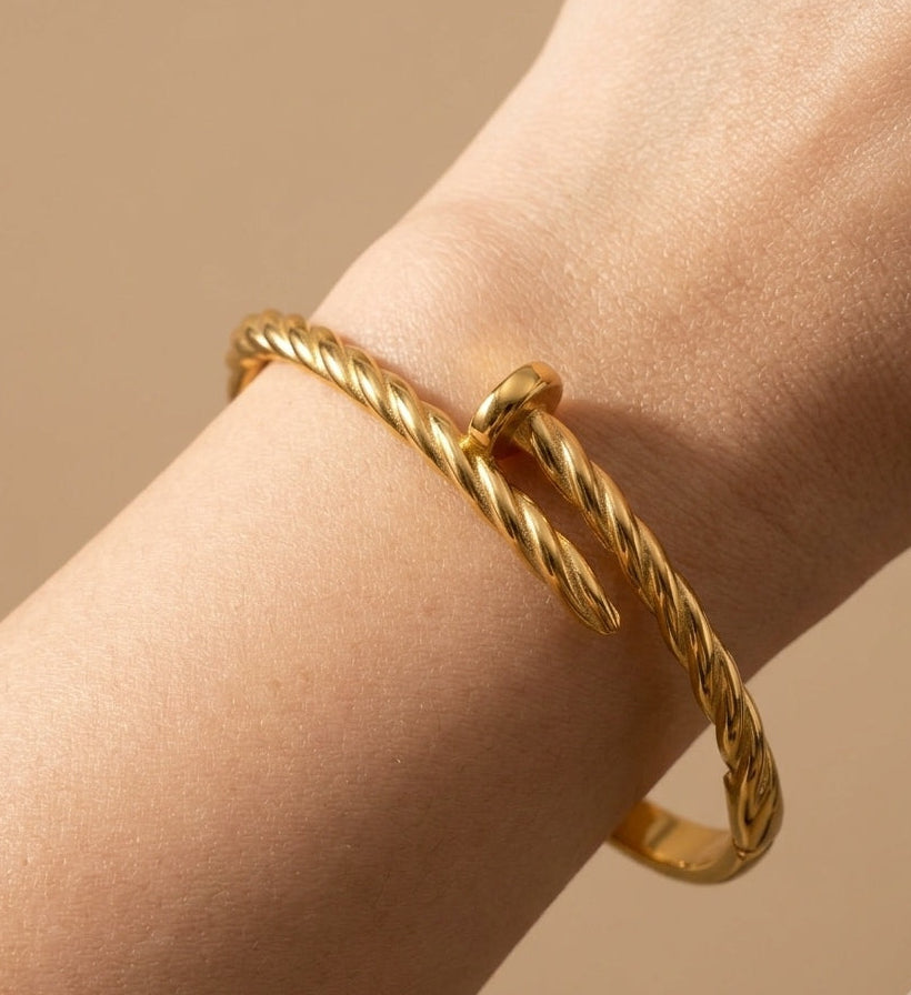 Anti Tarnish Twisted Nail Bracelet 18K Gold Plated