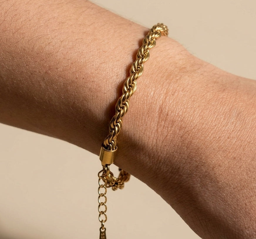 Anti Tarnish Twisted Rope Chain Bracelet 18K Gold Plated