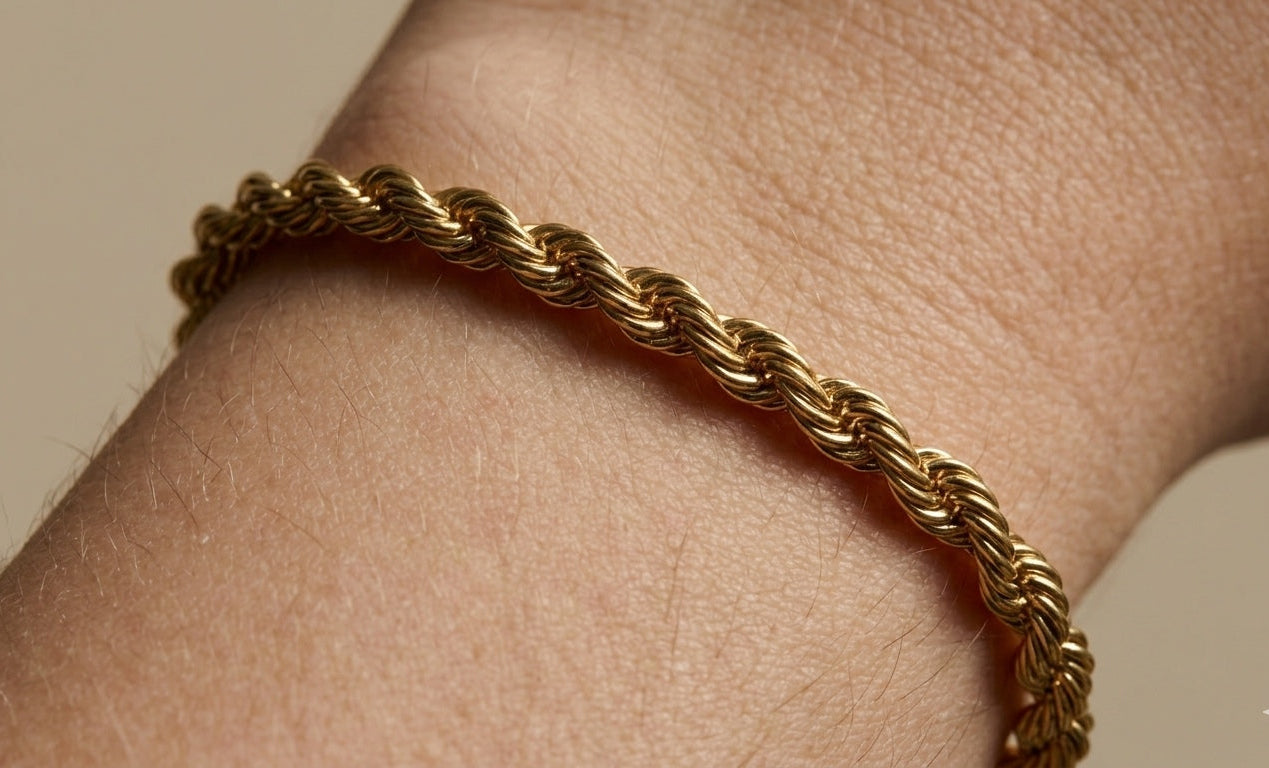 Anti Tarnish Twisted Rope Chain Bracelet 18K Gold Plated