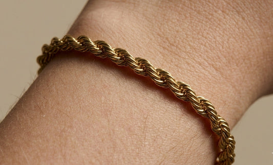 Anti Tarnish Twisted Rope Chain Bracelet 18K Gold Plated