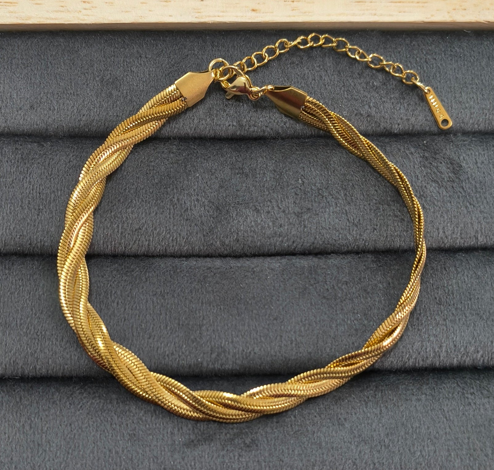 Anti Tarnish Twisted Snake Chain Anklet 18K Gold Plated