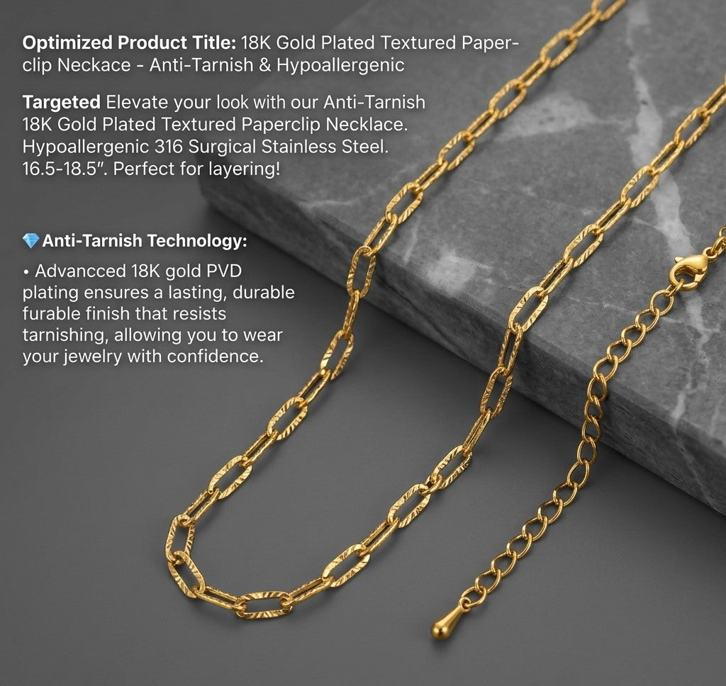 Anti Tarnish Unique Paperclip Chain 18K Gold Plated