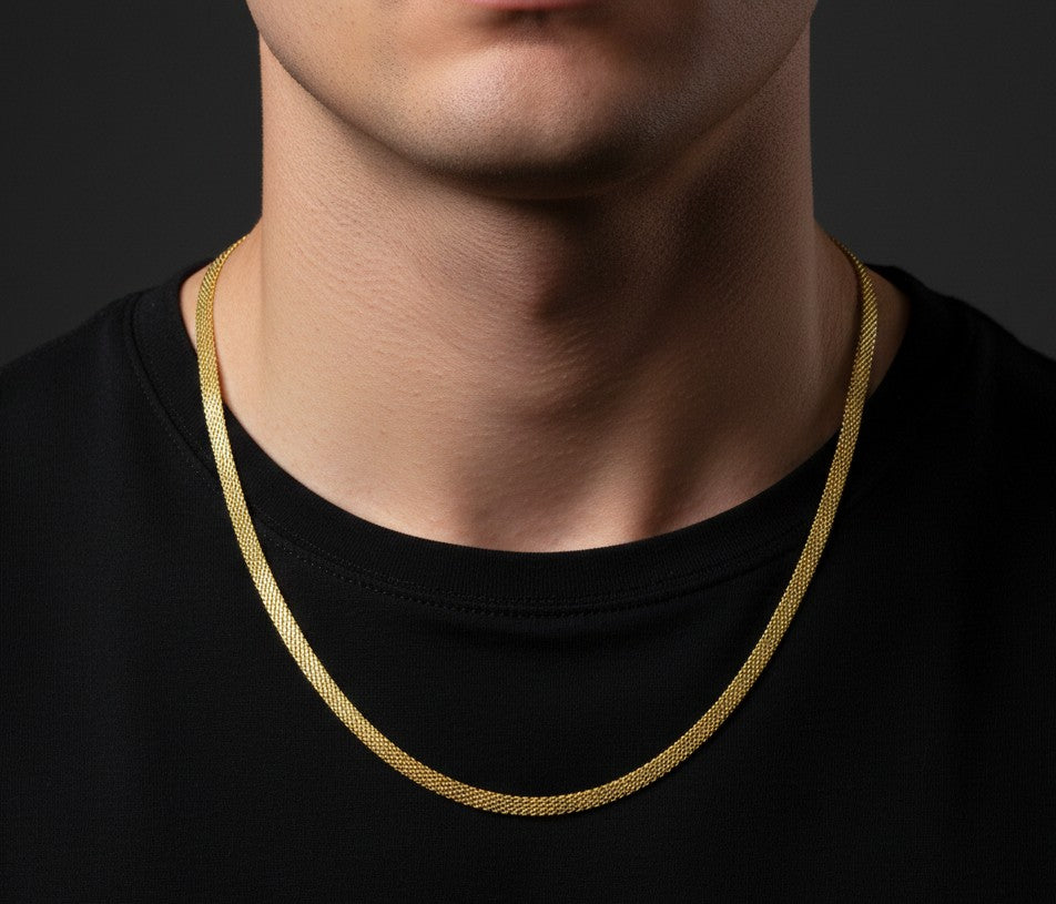 Anti Tarnish Unisex Sleek Flat Chain 18K Gold Plated