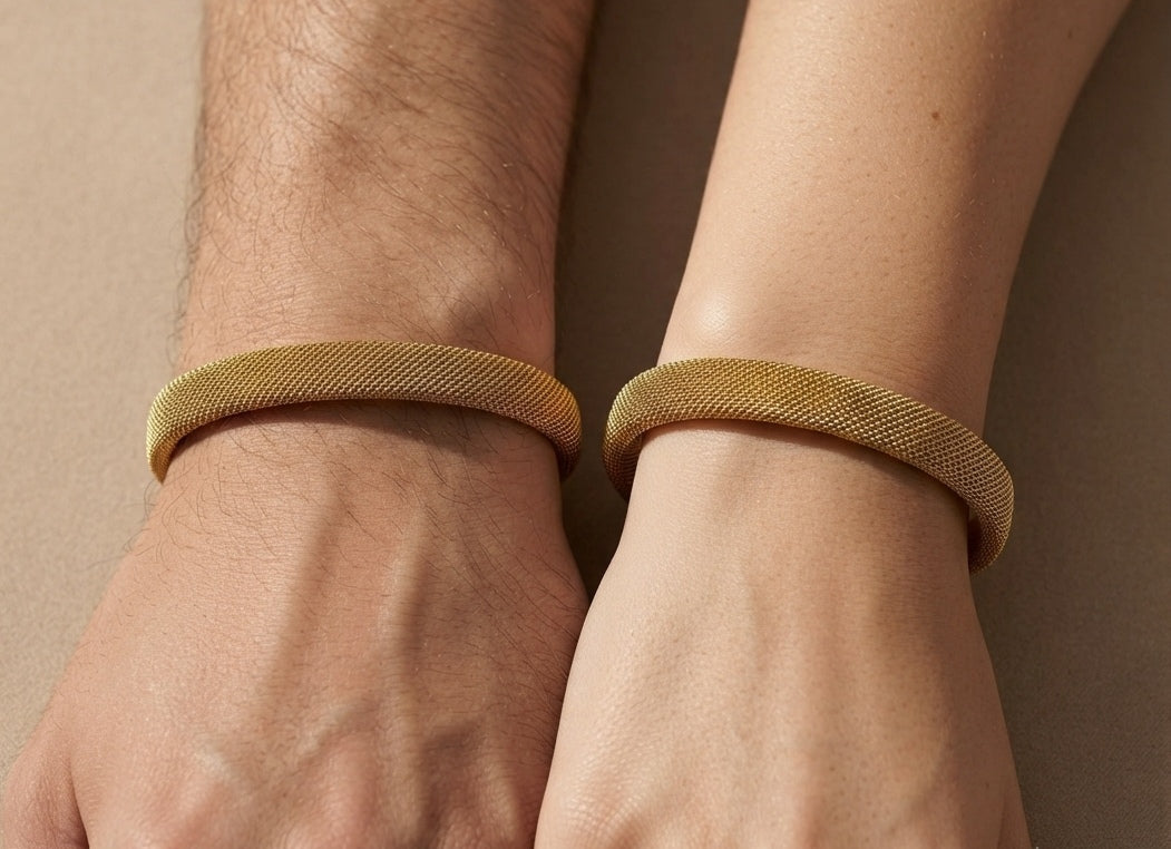 Anti Tarnish Unisex Wired Mesh Cuff 18K Gold Plated