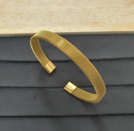 Anti Tarnish Unisex Wired Mesh Cuff 18K Gold Plated
