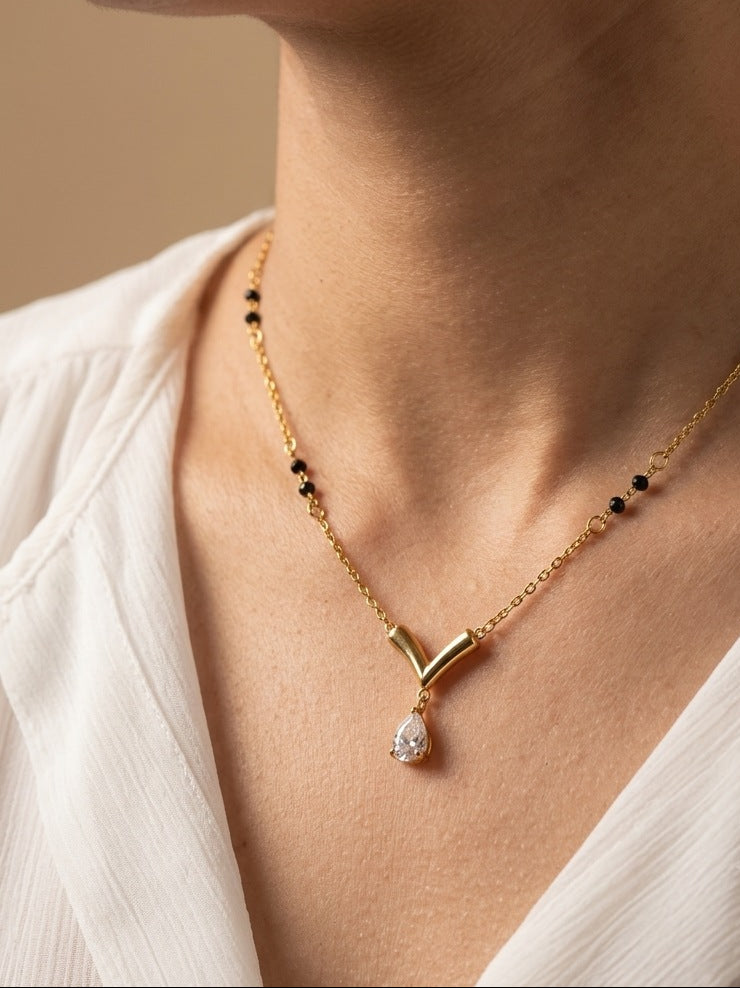 Anti Tarnish V Drop Solitaire Mangalsutra 18K Gold Plated