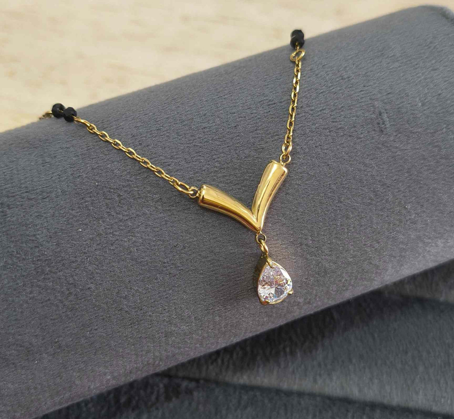 Anti Tarnish V Drop Solitaire Mangalsutra 18K Gold Plated