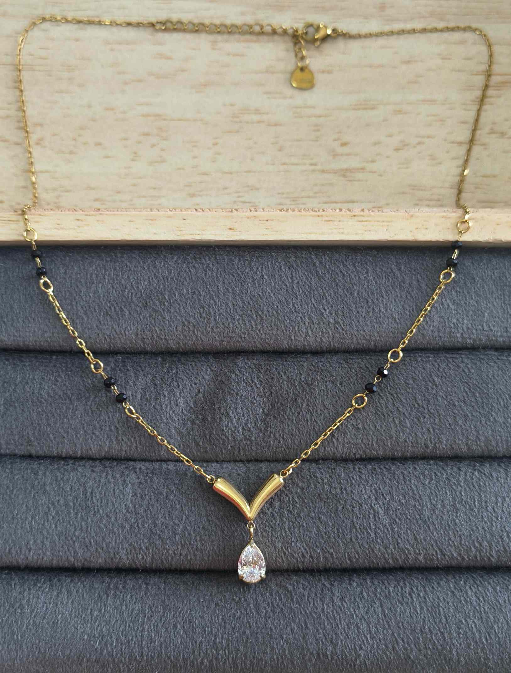 Anti Tarnish V Drop Solitaire Mangalsutra 18K Gold Plated