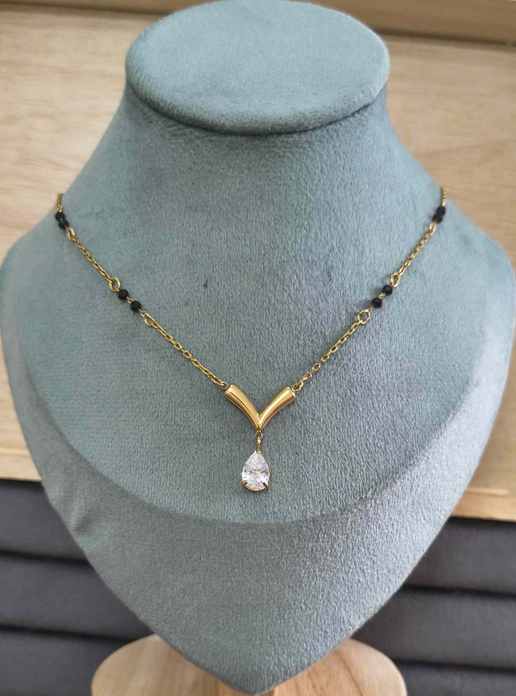 Anti Tarnish V Drop Solitaire Mangalsutra 18K Gold Plated