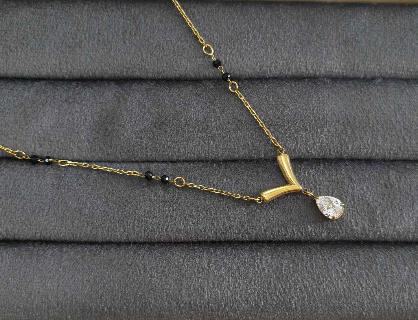 Anti Tarnish V Drop Solitaire Mangalsutra 18K Gold Plated