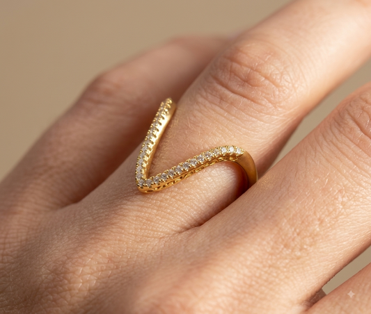 Anti Tarnish V Shape Adjustable Ring 18K Gold Plated