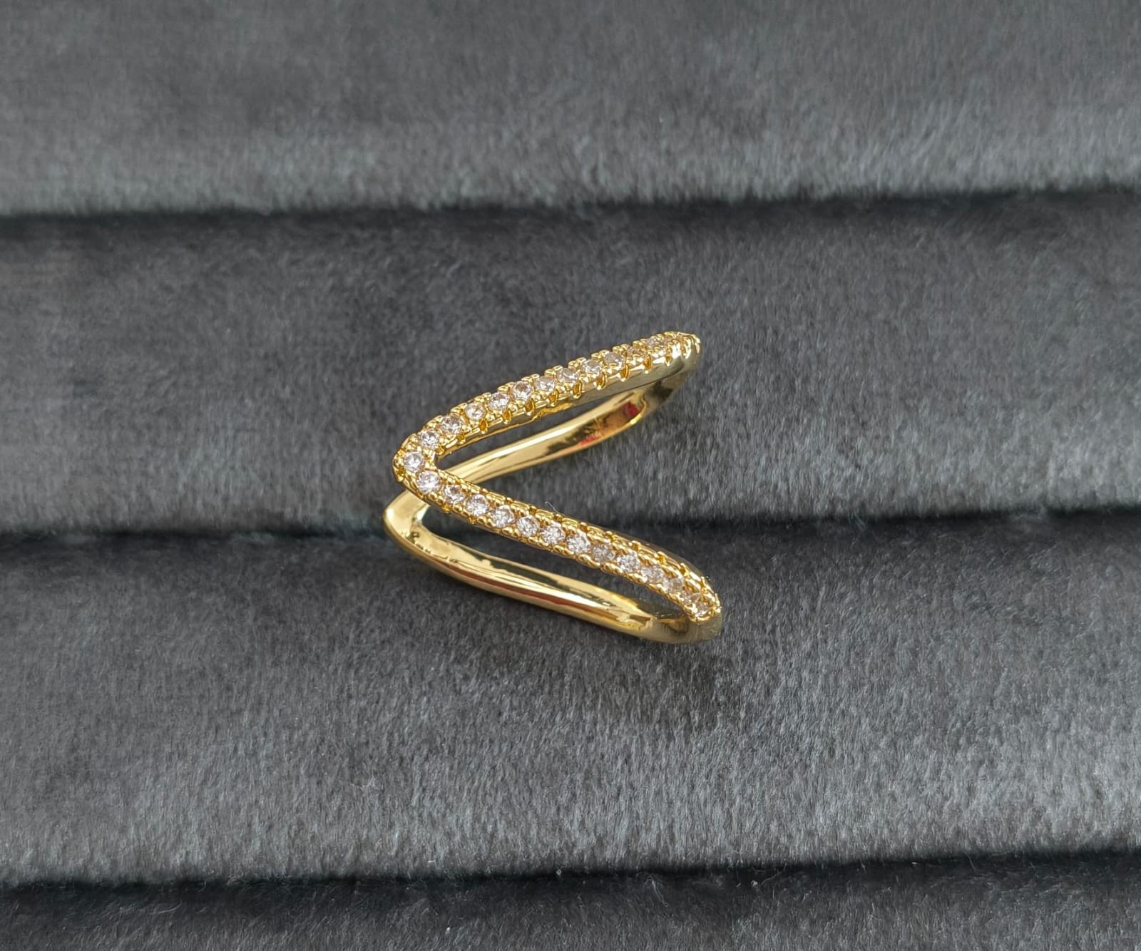 Anti Tarnish V Shape Adjustable Ring 18K Gold Plated