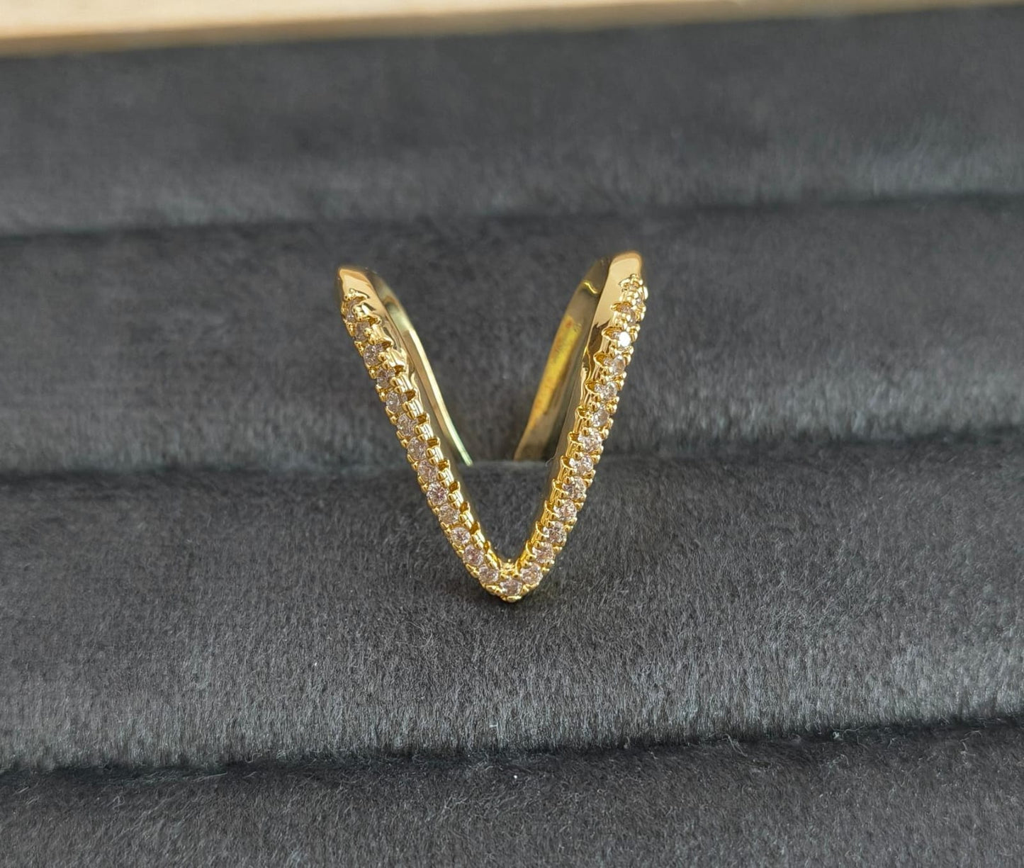 Anti Tarnish V Shape Adjustable Ring 18K Gold Plated